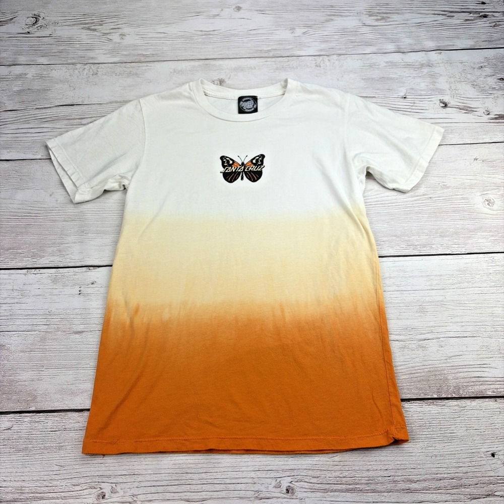 Santa Cruz Skateboards Women's Small Orange Ombre Butterfly T Shirt Classic Soft